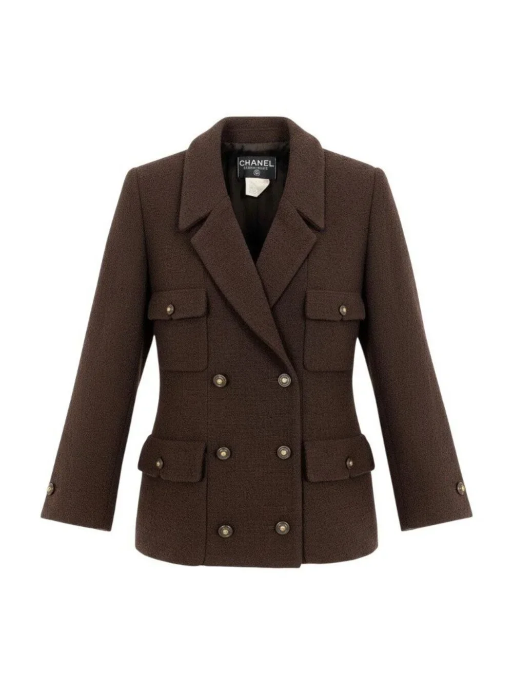 Chanel Tweed Jacket Flap Pocket Brown